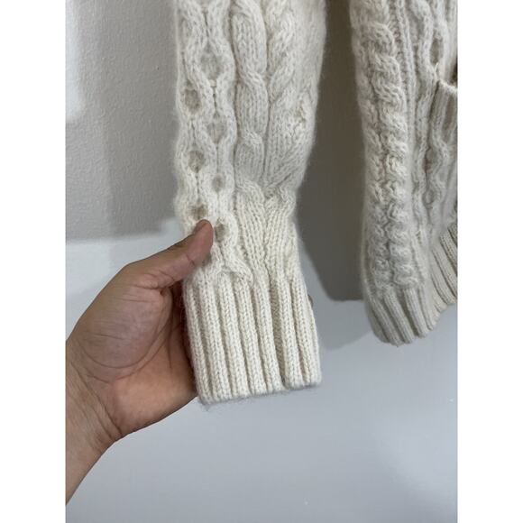 Cable Knit Fisherman Cardigan M Grandma Preppy Coastal Quiet Luxe Minimal Wool - Picture 4 of 16